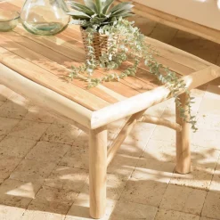 Macabane Table basse rectangulaire en branches de teck naturel MADURA Beige New