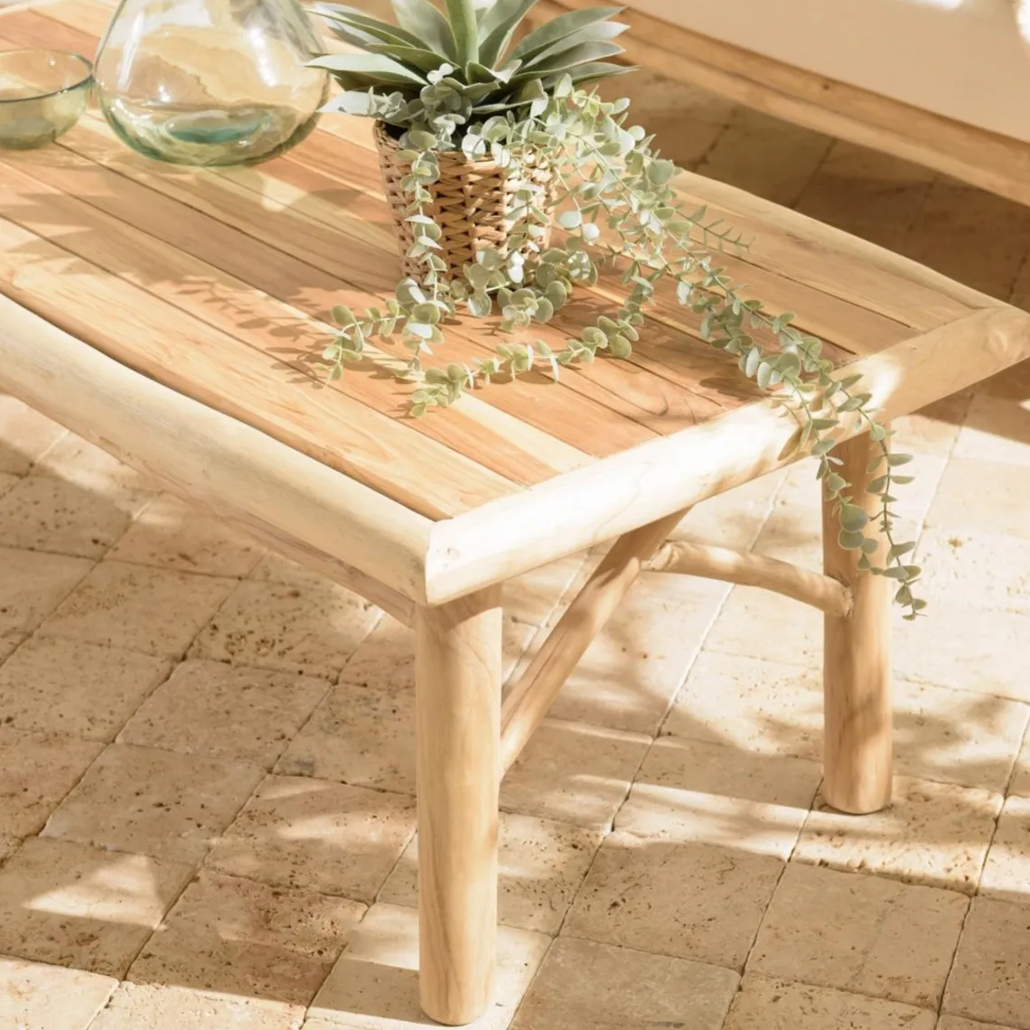 Macabane Table basse rectangulaire en branches de teck naturel MADURA Beige New