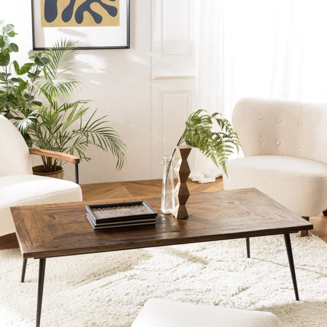 Macabane Table basse rectangulaire en bois recyclé formes géométriques KIARA New