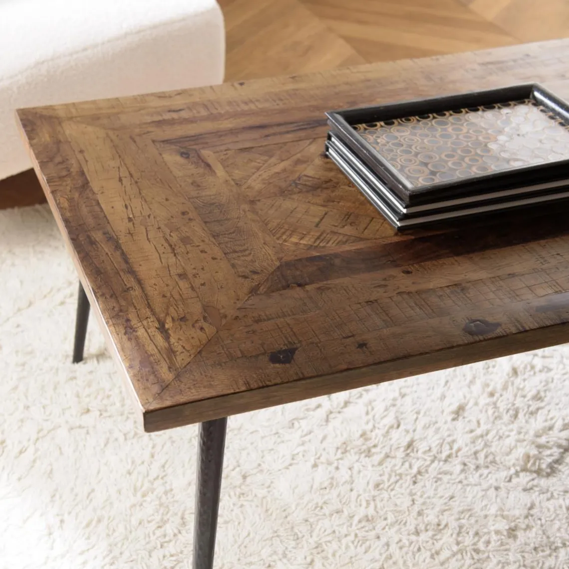 Macabane Table basse rectangulaire en bois recyclé formes géométriques KIARA New