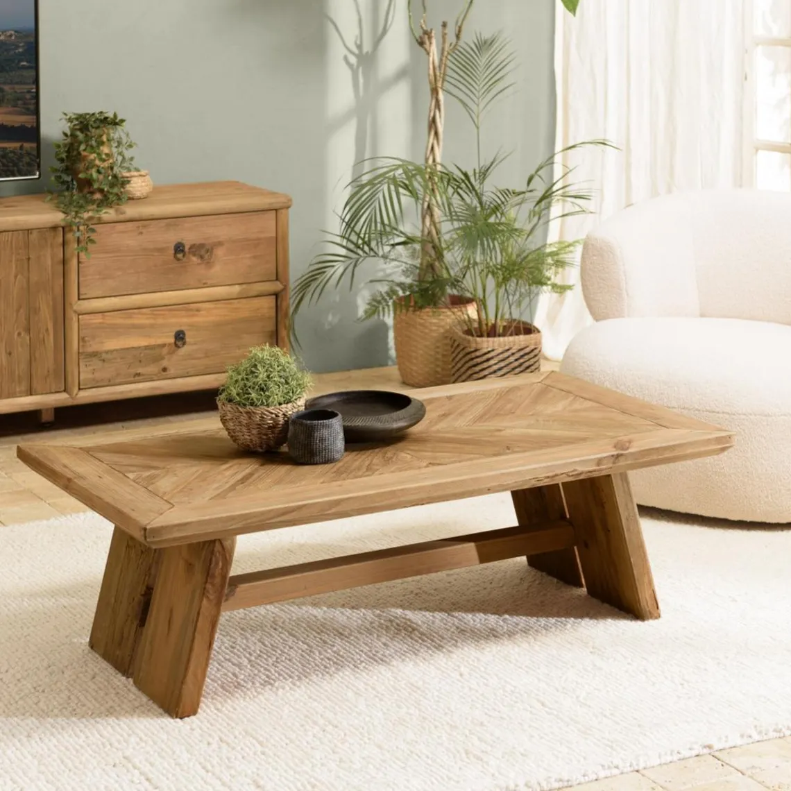 Macabane Table basse rectangulaire bois pin recyclé SANDY Outlet