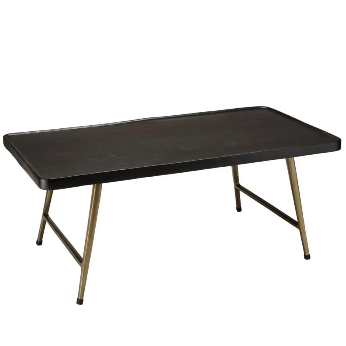 Macabane Table basse rectangulaire en Aluminium plateau Noir et pieds Dorés JOHAN Best