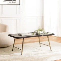 Macabane Table basse rectangulaire en Aluminium plateau Noir et pieds Dorés JOHAN Best