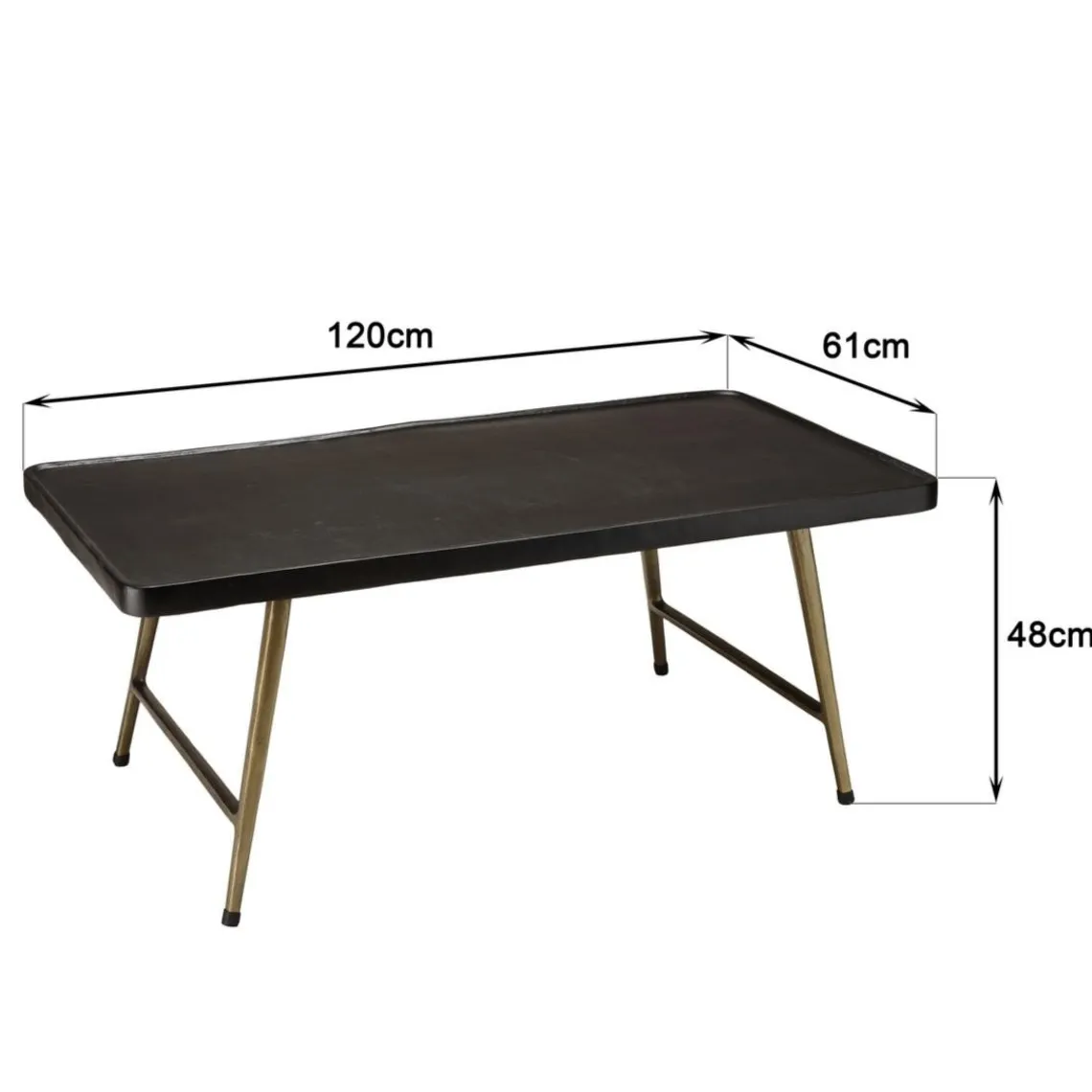 Macabane Table basse rectangulaire en Aluminium plateau Noir et pieds Dorés JOHAN Best