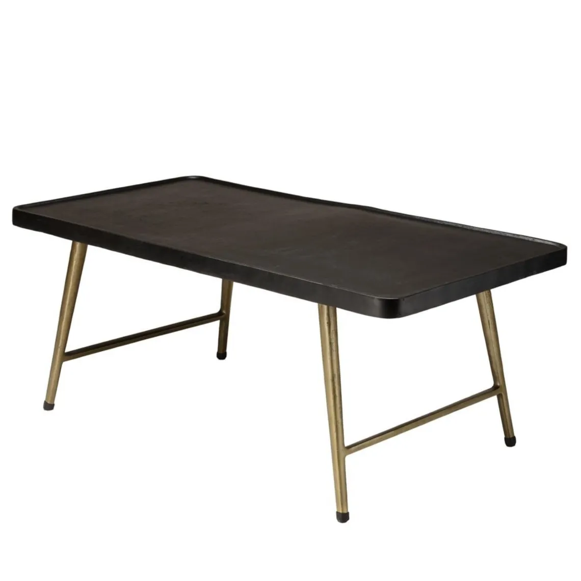 Macabane Table basse rectangulaire en Aluminium plateau Noir et pieds Dorés JOHAN Best