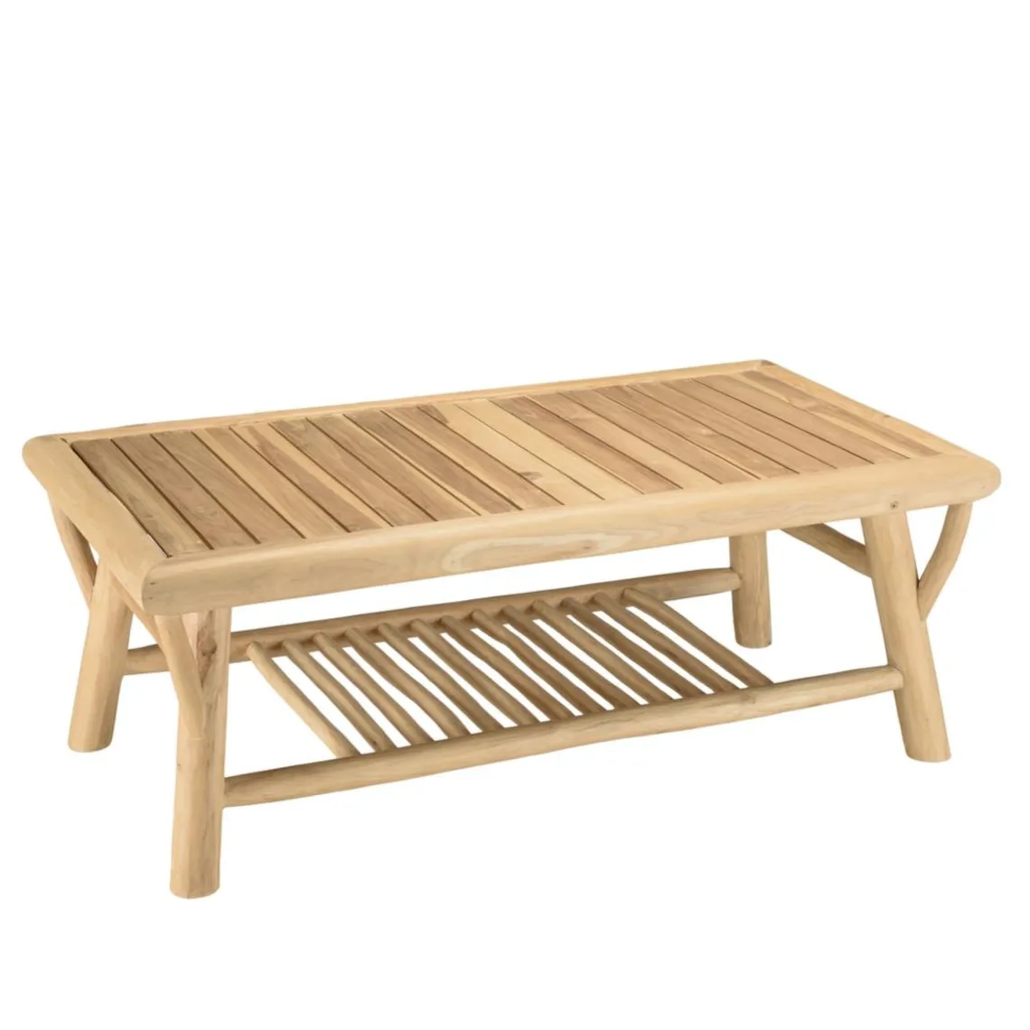 Macabane Table basse rectangulaire double plateaux en branches de Teck BORNEO Beige Clearance