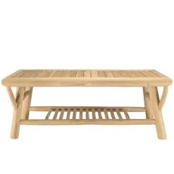 Macabane Table basse rectangulaire double plateaux en branches de Teck BORNEO Beige Clearance