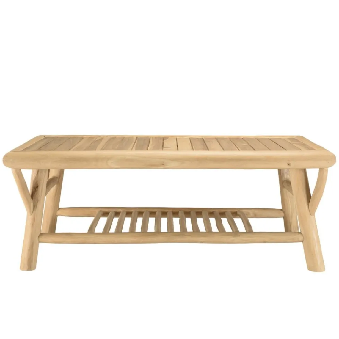Macabane Table basse rectangulaire double plateaux en branches de Teck BORNEO Beige Clearance