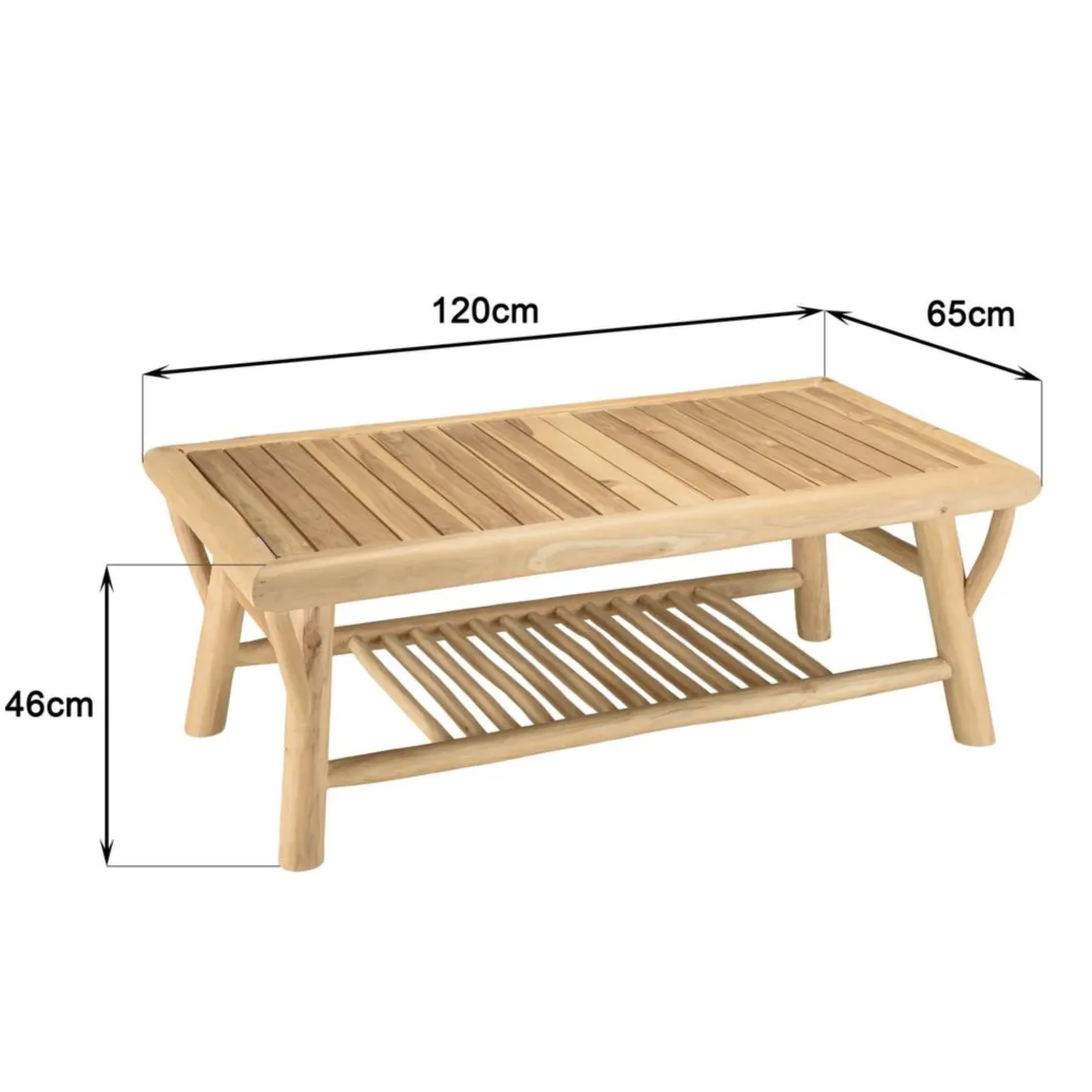 Macabane Table basse rectangulaire double plateaux en branches de Teck BORNEO Beige Clearance