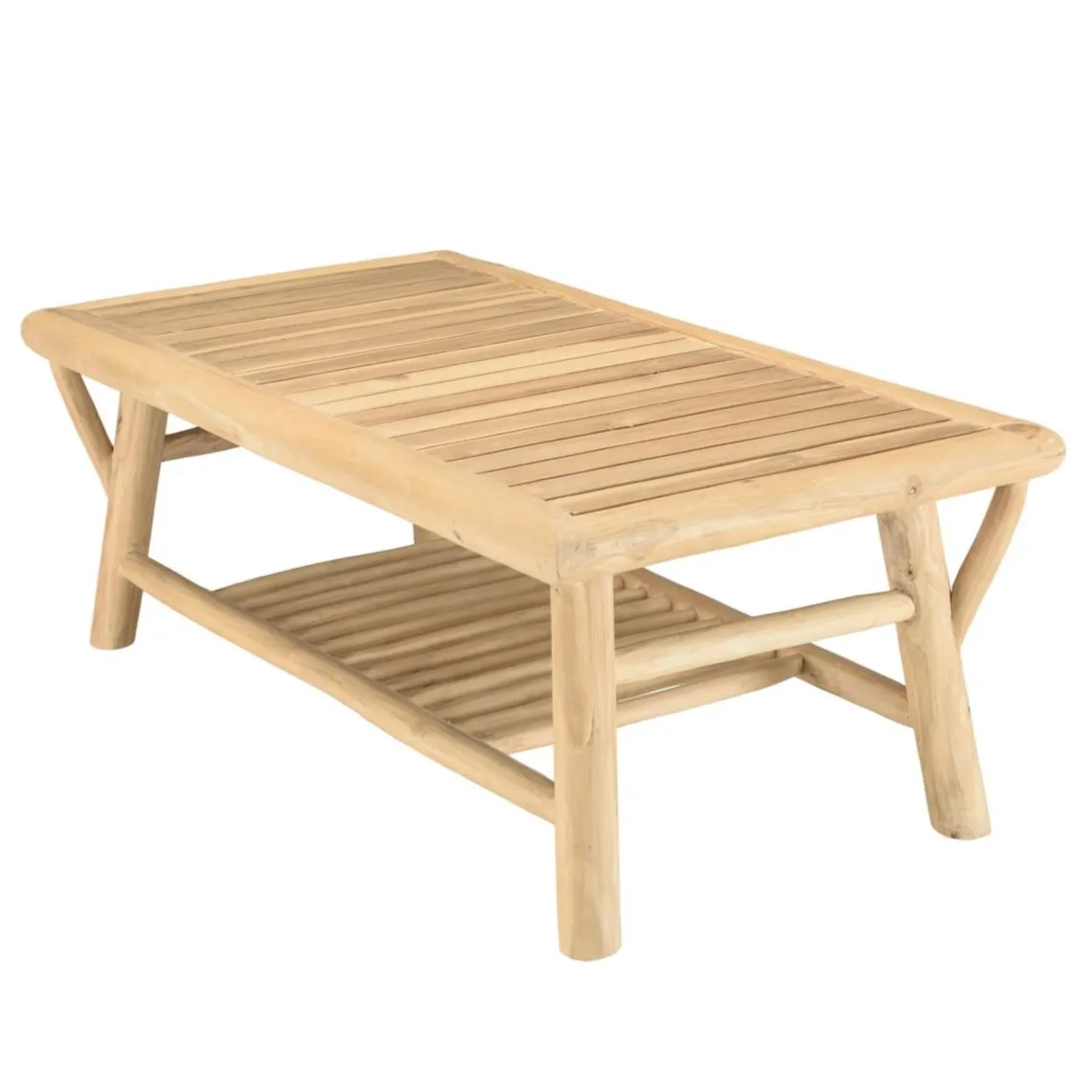 Macabane Table basse rectangulaire double plateaux en branches de Teck BORNEO Beige Clearance