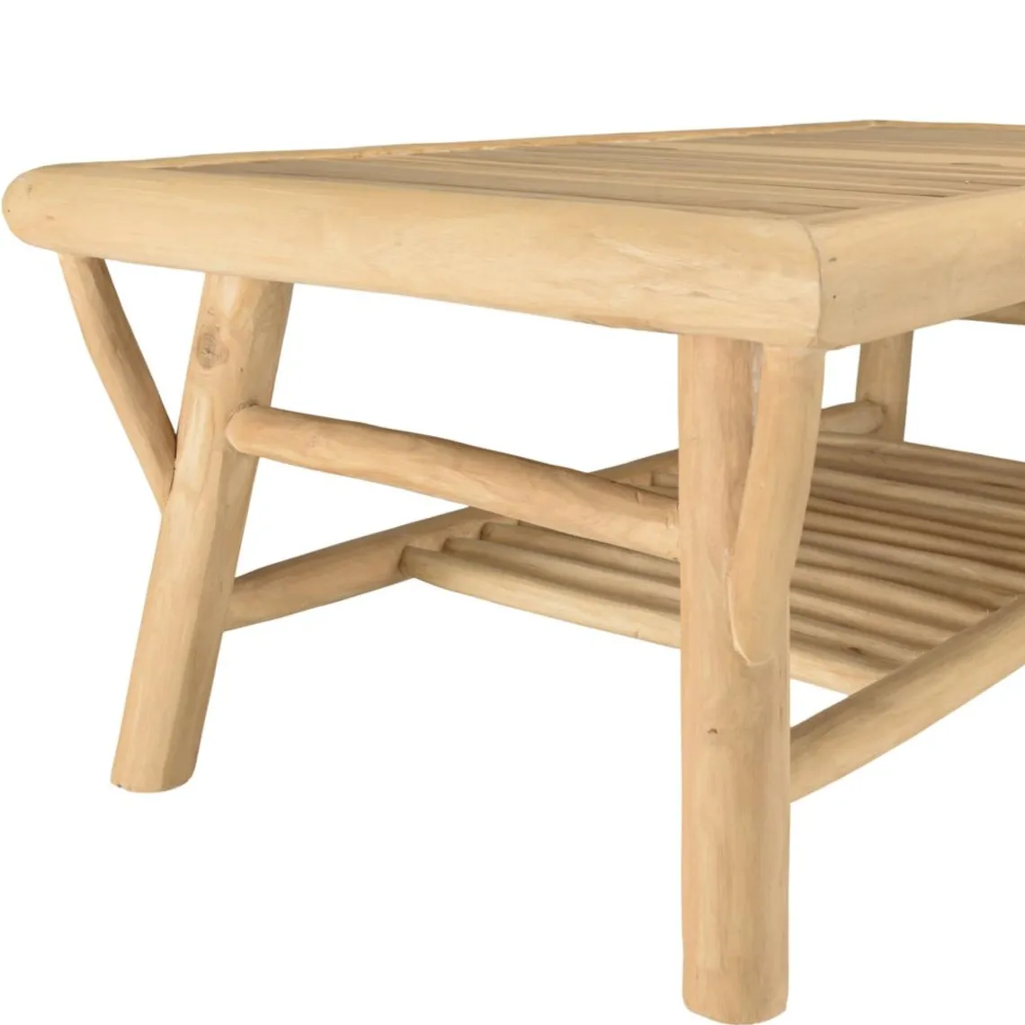 Macabane Table basse rectangulaire double plateaux en branches de Teck BORNEO Beige Clearance