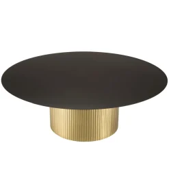 Macabane Table basse ronde avec plateau en Fer noir et pied strié Doré JAMES Online