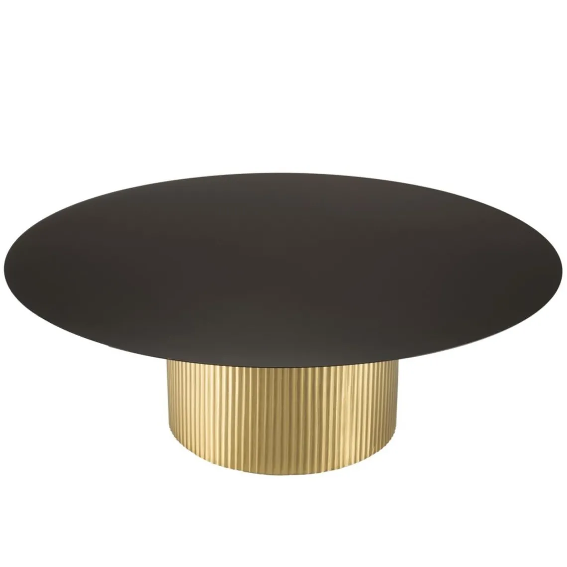 Macabane Table basse ronde avec plateau en Fer noir et pied strié Doré JAMES Online