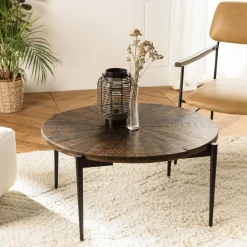 Macabane Table basse ronde bois recyclé pieds métal KIARA New