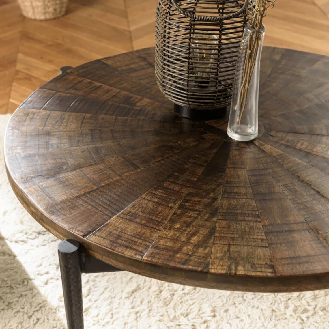 Macabane Table basse ronde bois recyclé pieds métal KIARA New