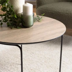 Macabane Table basse ronde couleur mocha, pieds métal noir JULIA Best