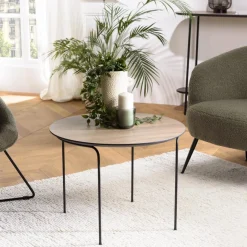 Macabane Table basse ronde couleur mocha, pieds métal noir JULIA Best