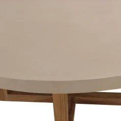 Macabane Table basse ronde en béton beige pieds croisés en teck DAK