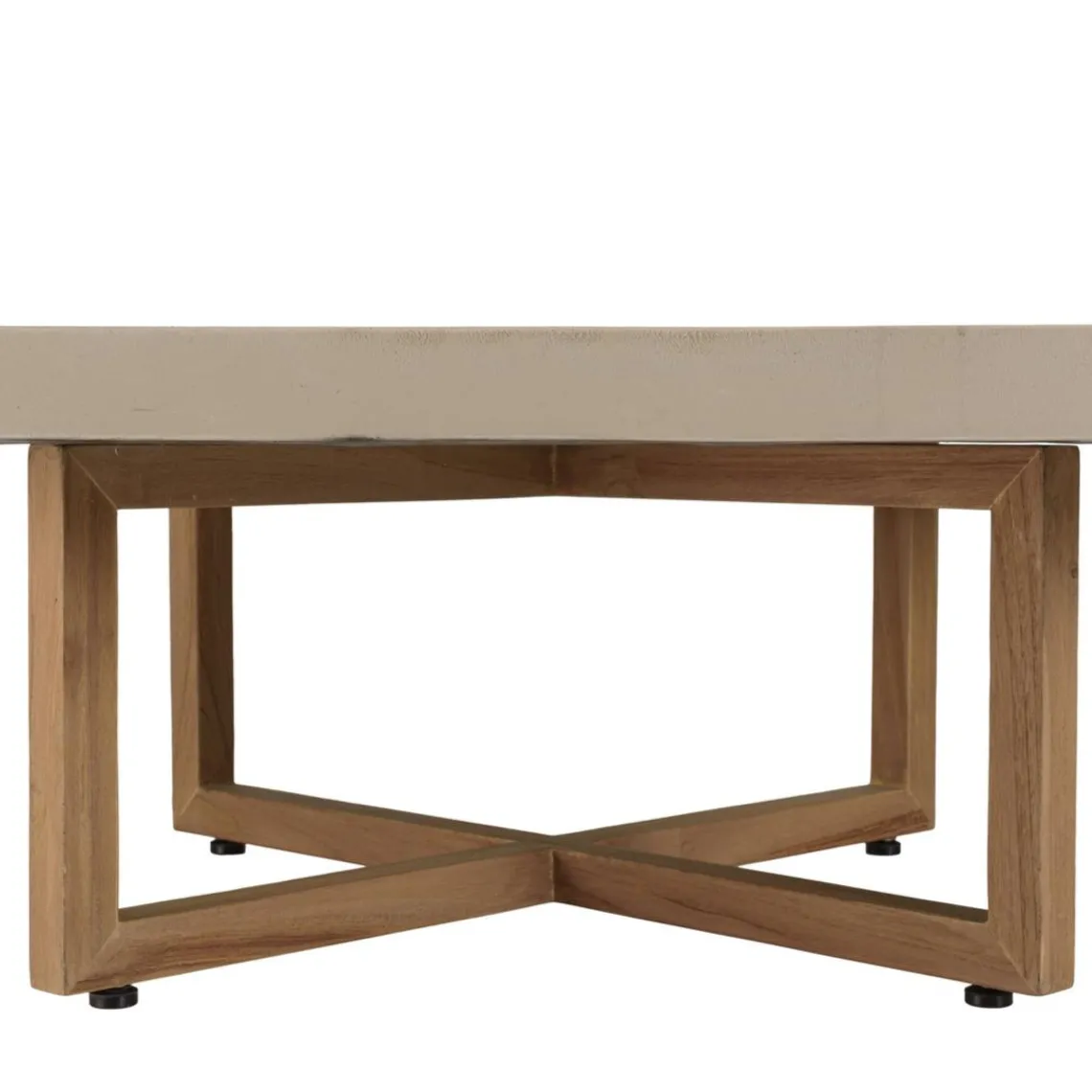 Macabane Table basse ronde en béton beige pieds croisés en teck DAK