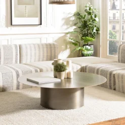 Macabane Table basse ronde en Fer Noir et bordure Dorée JAMES D120 cm Outlet