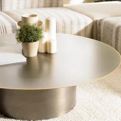 Macabane Table basse ronde en Fer Noir et bordure Dorée JAMES D120 cm Outlet