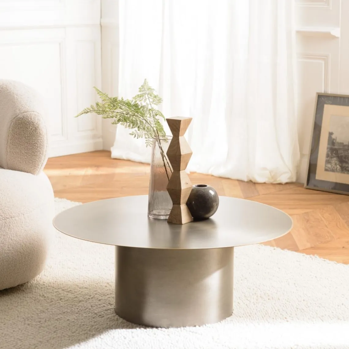 Macabane Table basse ronde en Fer Noir et bordure Dorée JAMES D80 cm Online