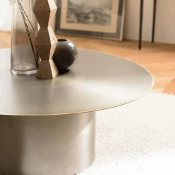 Macabane Table basse ronde en Fer Noir et bordure Dorée JAMES D80 cm Online