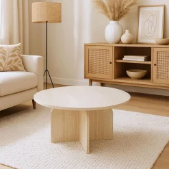 3S. x Home Table basse ronde élégante Calyptus Effet travertin Beige Sale