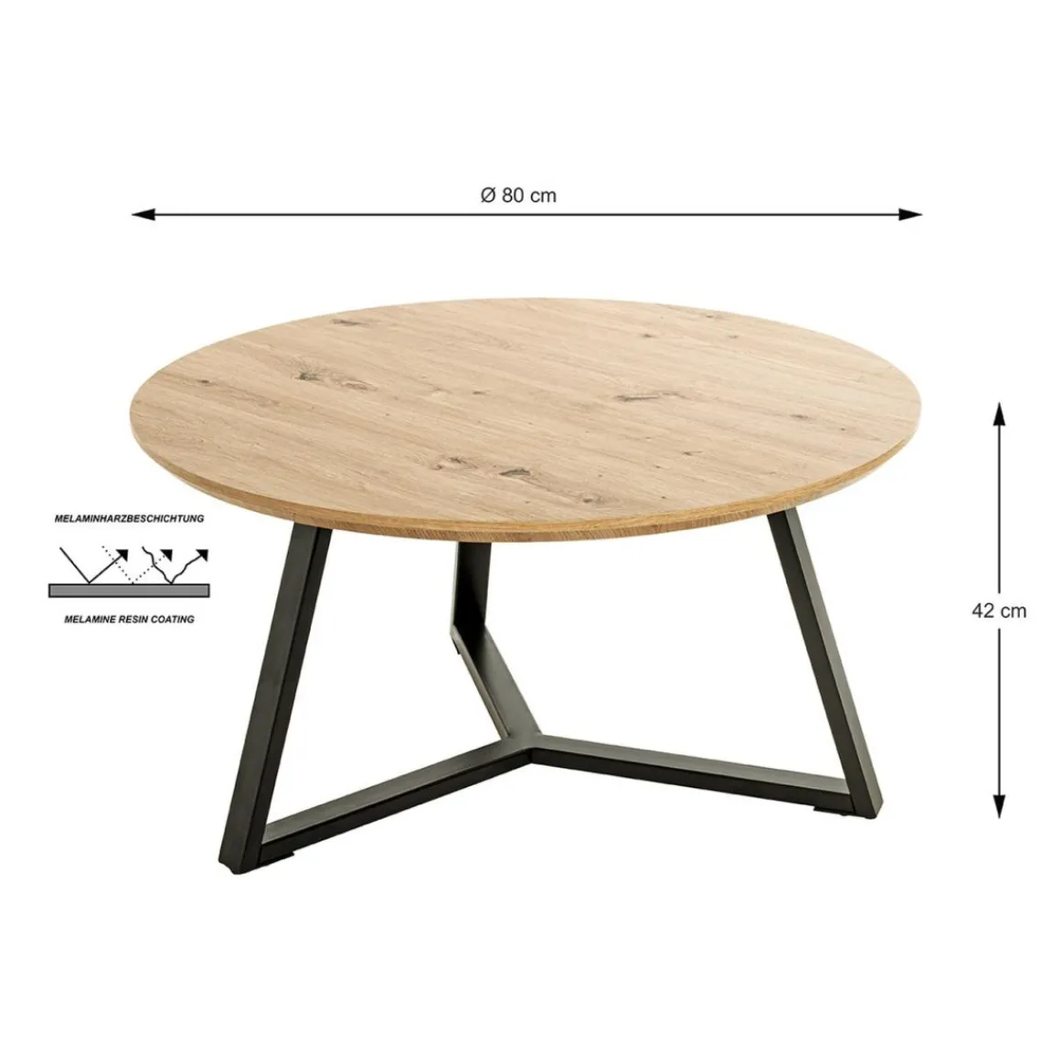3S. x Home Table basse ronde plateau décor chène Discount