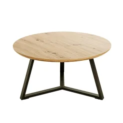 3S. x Home Table basse ronde plateau décor chène Discount