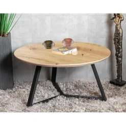 3S. x Home Table basse ronde plateau décor chène Discount