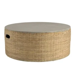 Macabane Table basse ronde plateau en béton socle en bambou naturel HECTOR Discount