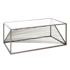 3S. x Home Table basse structure en Acier laqué Bronze antique et plateau en Verre trempé Transparent Discount