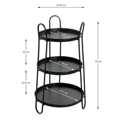 3S. x Home Table d'appoint 3 plateaux métal laqué noir Outlet