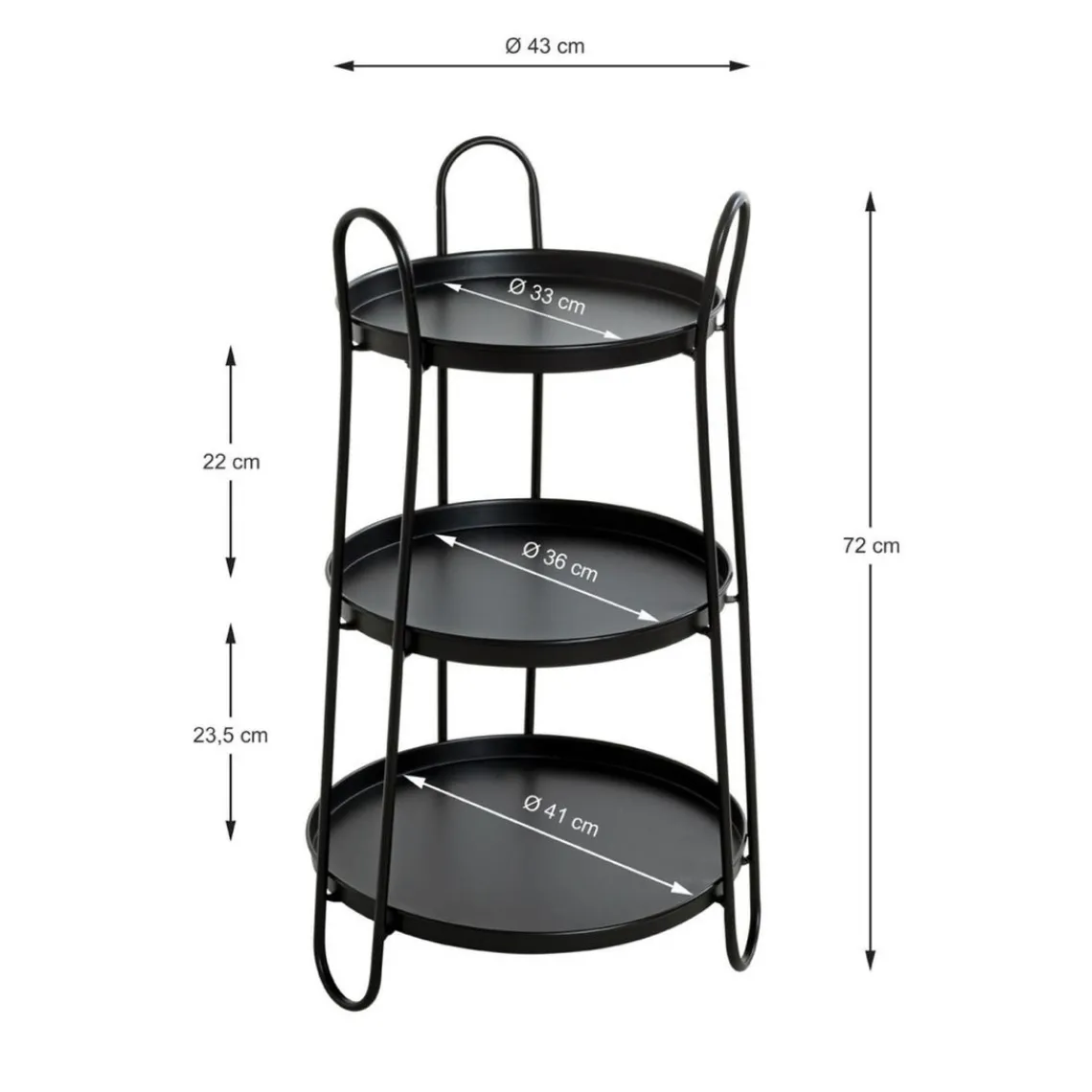 3S. x Home Table d'appoint 3 plateaux métal laqué noir Outlet