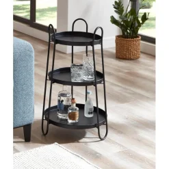 3S. x Home Table d'appoint 3 plateaux métal laqué noir Outlet