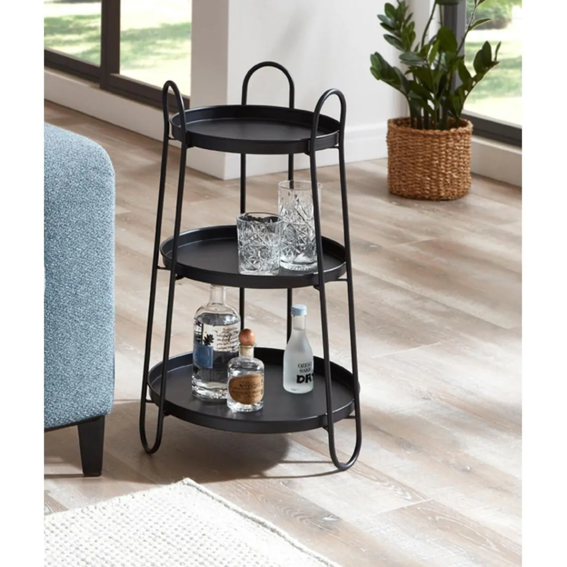 3S. x Home Table d'appoint 3 plateaux métal laqué noir Outlet