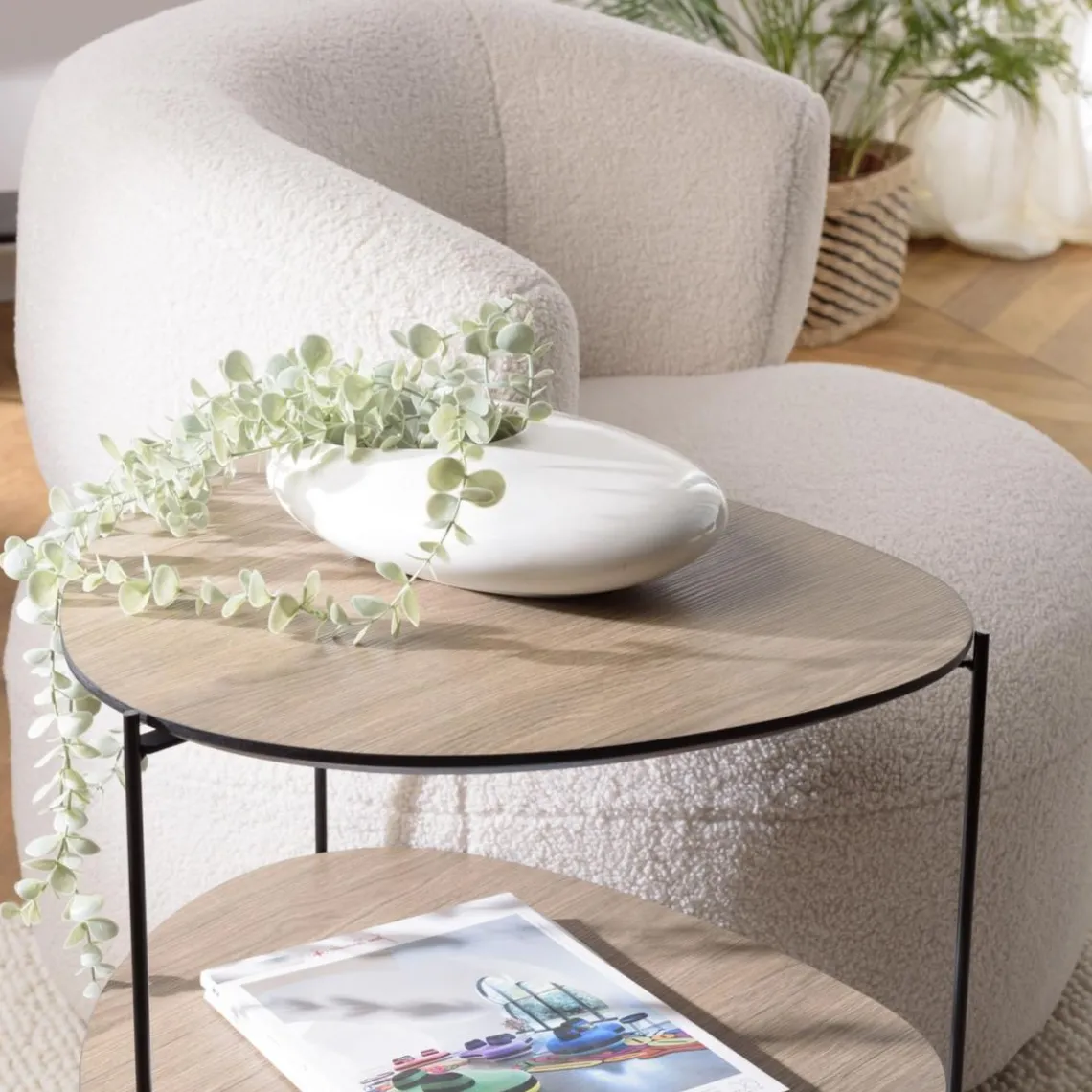 Macabane Table d'appoint 2 plateaux ovoïdes couleur mocha pieds métal JULIA Clearance