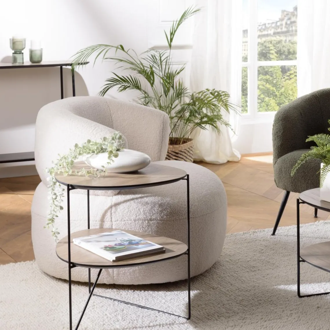 Macabane Table d'appoint 2 plateaux ovoïdes couleur mocha pieds métal JULIA Clearance