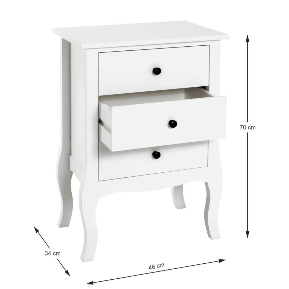 3S. x Home table d'appoint 3 tiroirs - blanc Outlet