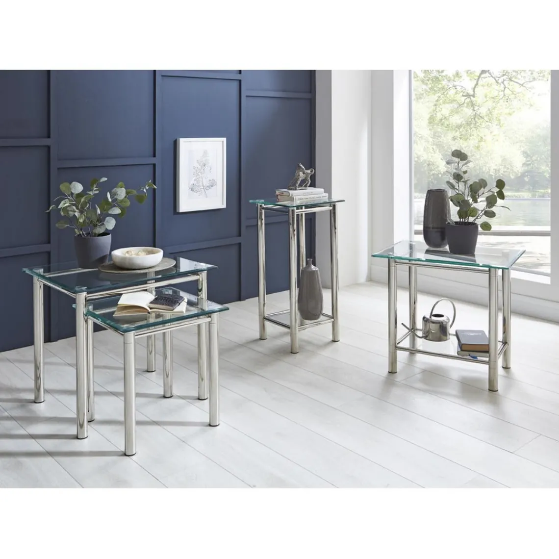 3S. x Home Table d'appoint acier chromé poli plateau en verre trempé Sale