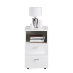 3S. x Home Table d'appoint avec 2 tiroirs COLIMA 1 UP blanc New
