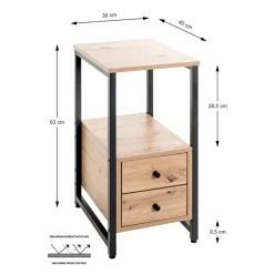 3S. x Home Table d'appoint avec deux tiroirs métal et bois