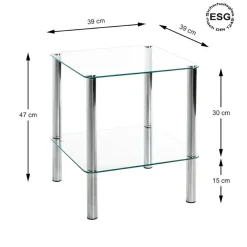 3S. x Home Table d'appoint avec double plateau verre transparent Hot
