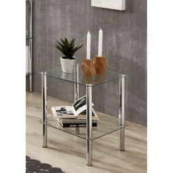 3S. x Home Table d'appoint avec double plateau verre transparent Hot
