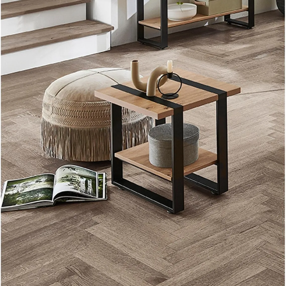 3S. x Home Table d'appoint avec plateaux décor chène Best