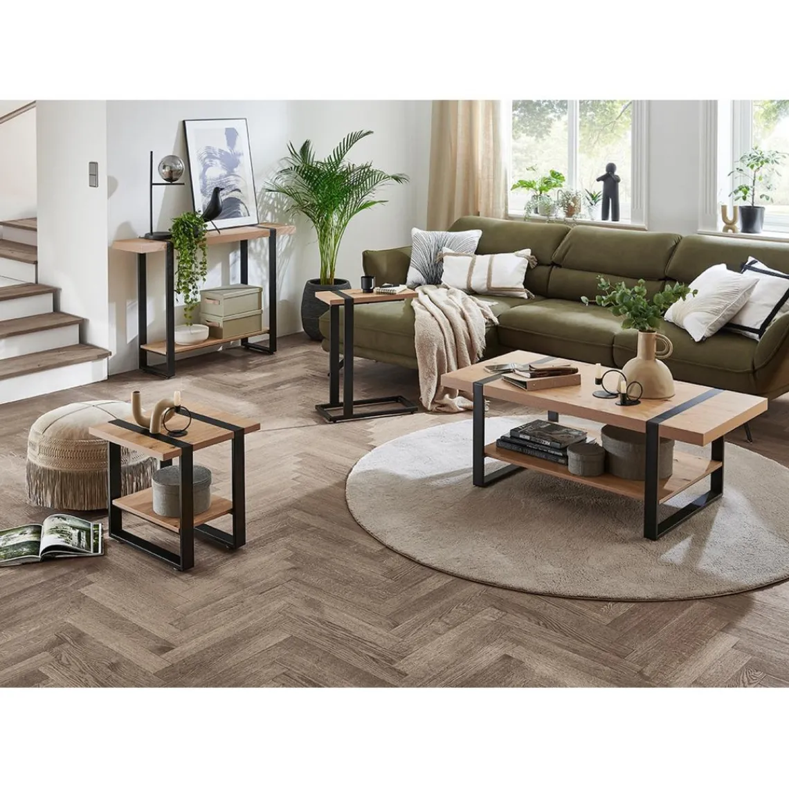 3S. x Home Table d'appoint avec plateaux décor chène Best