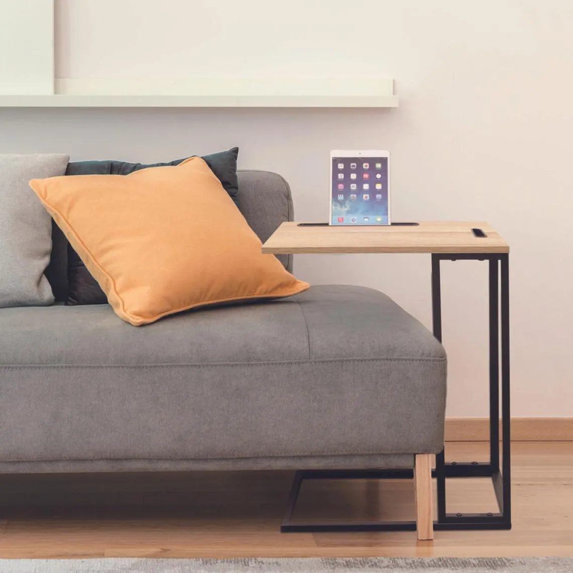 3S. x Home Table d'appoint avec Support tablette Bois et Métal Discount