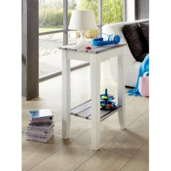3S. x Home Table d'appoint blanc double plateau en décor pin Online