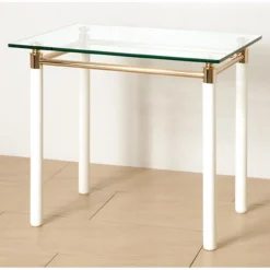 3S. x Home Table d'appoint blanche plateau verre trempé 10 mm Clearance